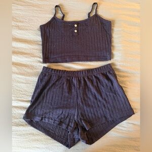 Women's Charcoal Ribbed Pajama Set